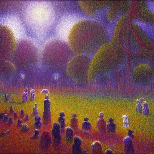 Image similar to world of warcraft, ashenvale, oil painting by seurat