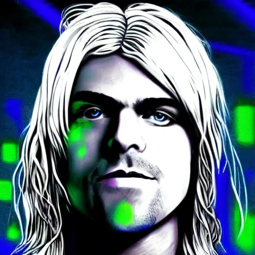 Image similar to futuristic kurt cobain, neon style