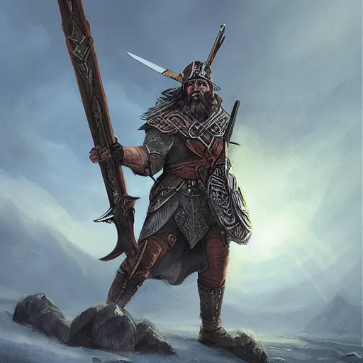 Image similar to Gungnir, the spear of Odin, painting by Diego Gisbert Llorens