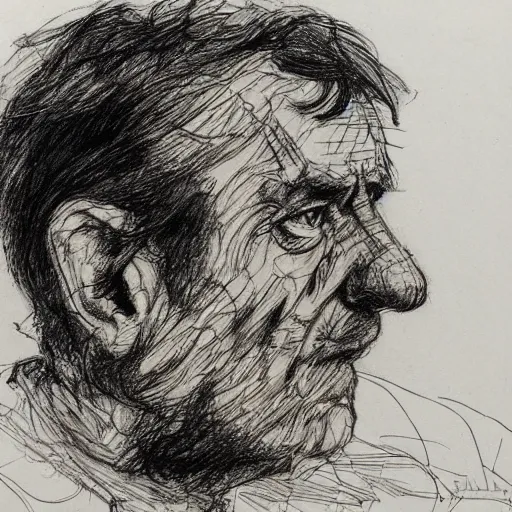 Prompt: a realistic yet scraggly portrait sketch of the side profile of a stern and sophisticated the scout, trending on artstation, intricate details, in the style of frank auerbach, in the style of sergio aragones, in the style of martin ansin, in the style of david aja, in the style of mattias adolfsson
