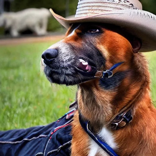 Prompt: dog wearing a cowboy hat