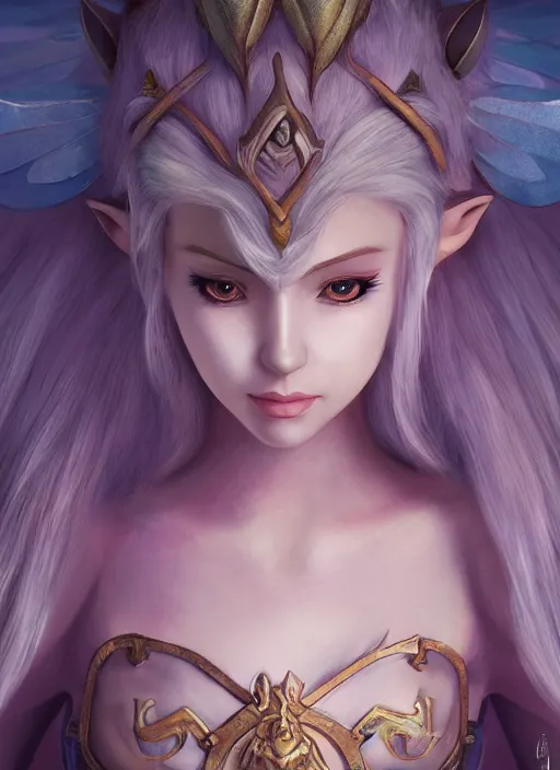Image similar to 3/4 portrait of the great fairy from legend of zelda, seductive look, rule of thirds, smooth, sharp focus, James Jean pastiche by Artgerm, octane render