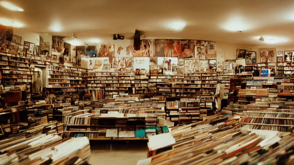 Image similar to Interior of a record store in Ancient Mesopotamia, 35mm film