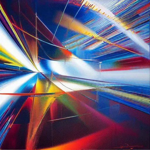 Image similar to abstract art representing momentum, oil painting by john berkey and gabriel dawe, masterwork