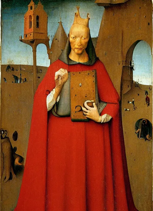 Image similar to red sand watch, Medieval painting by Jan van Eyck, Hieronymus Bosch, Florence