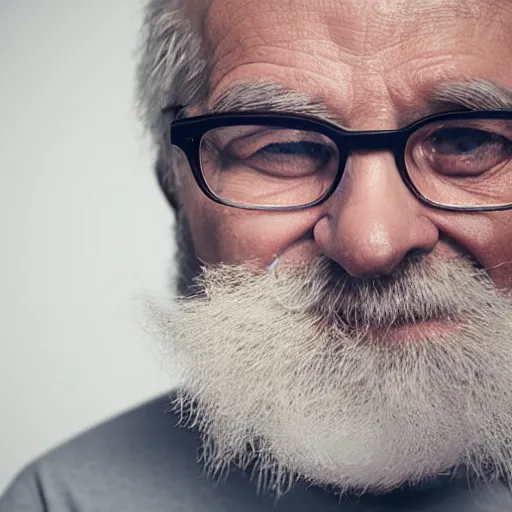Prompt: grumpy old man with beard and glasses, 8k