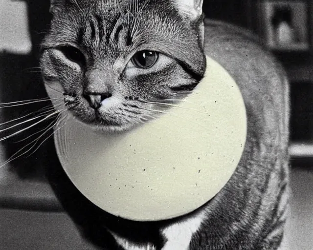 Image similar to 1970's cookbook color photograph of cat made from cheese sharp detail high detail