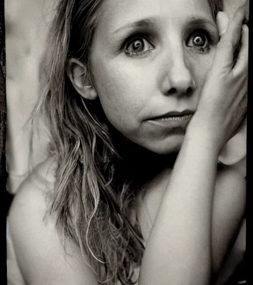 Prompt: award winning photo of Sarah Chalke, symmetrical face by Sally Mann