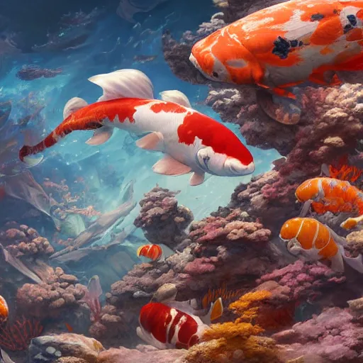 Prompt: subsurface scattering, white, giant submarine, koi colors, koi less, octane render, jesper ejsing, justin gerard, james jean, tomasz alen kopera, cgsociety, fenghua zhong, makoto shinkai, highly detailed, rim light, art, cinematic lighting, very coherent, hyper realism, 8 k