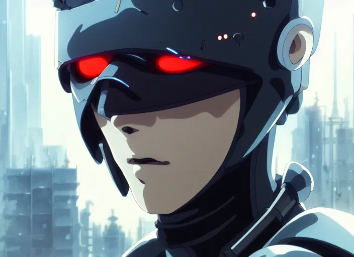 Prompt: a anime portrait of a cyborg ninja, finely detailed features, closeup at the face, sharp focus, perfect art, city background, cinematic lighting, intricate, anime, illustration, artstation, trending on pixiv fanbox, painted by greg rutkowski, studio ghibli, yoji shinkawa, hayao miyazaki, 4 k,