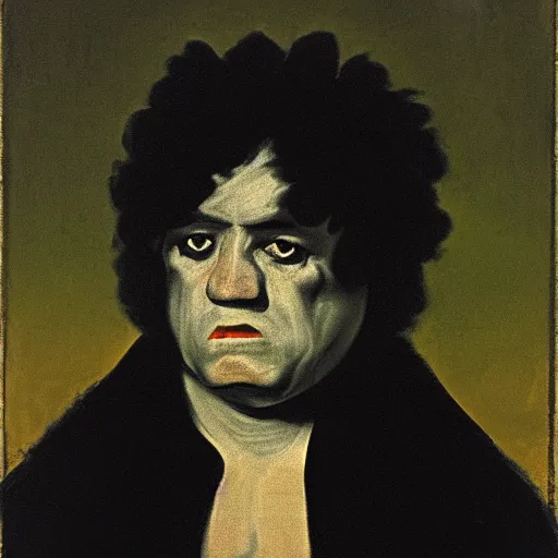 Image similar to a portrait of King Von in the style of Francisco Goya, dark, creepy, high contrast, nihilistic