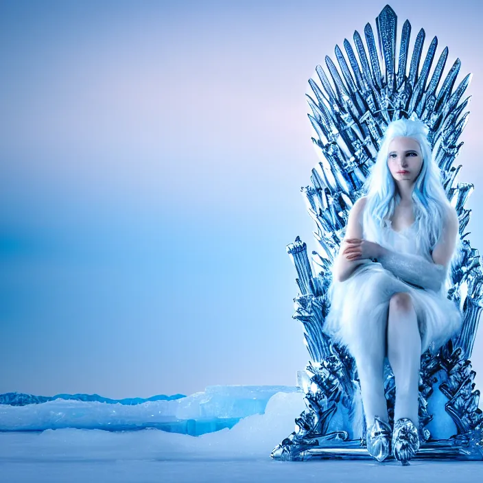 Image similar to photo of a very beautiful!!! icequeen warrior sitting on her ice throne highly detailed 8 k hdr smooth sharp focus high resolution award - winning photo
