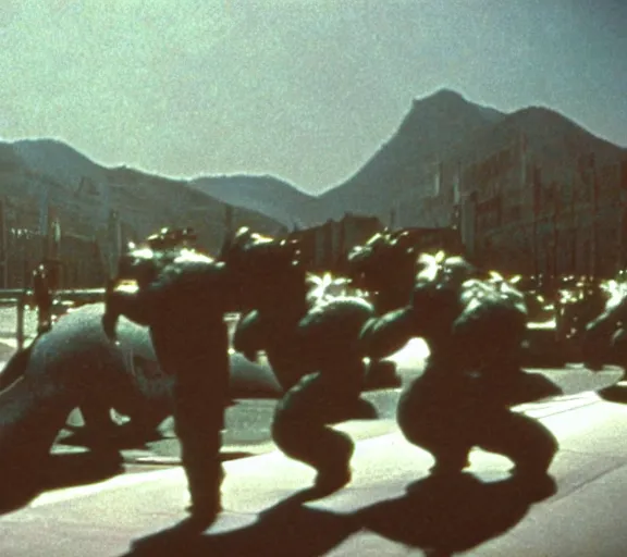 Image similar to Pulgasari the North Korean monster, volumetric lighting, filmstill, produced by Kim Jong-il, Kodachrome, kaiju-eiga, starfish monster movie, communist propaganda, film noir, 35mm film grain, Cooke Varotal 20-100mm T3.1