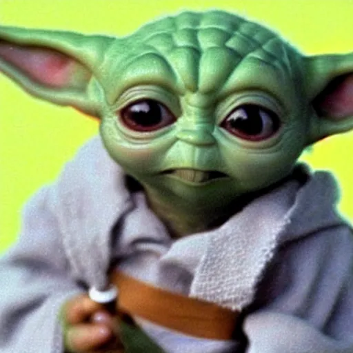 Image similar to Baby Yoda smoking a cigarette 4K quality