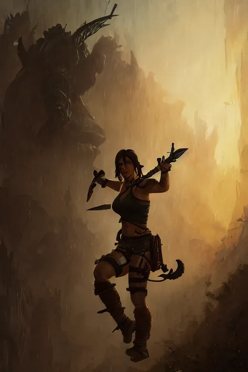 Image similar to lara croft, legendary warrior, heroic fighter, world of warcraft, decorative ornaments, battle armor, by carl spitzweg, ismail inceoglu, vdragan bibin, hans thoma, greg rutkowski, alexandros pyromallis, perfect face, sharply focused, sharply detailed, centered, rule of thirds, realistic shading