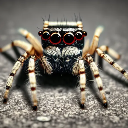 Prompt: A jumping spider wearing a cute little hat, 4k, 8k, unrealengine, HDR