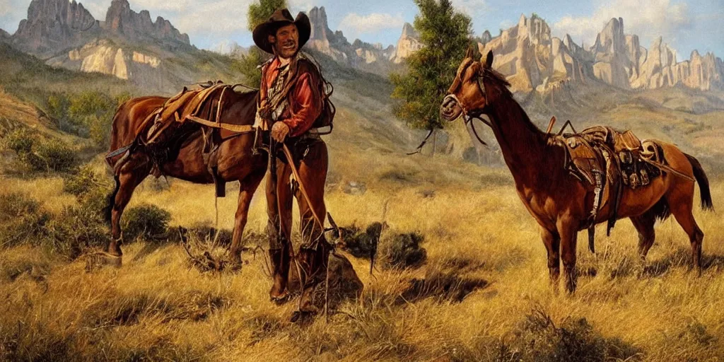 Prompt: beautiful western artwork by eugene von guerard