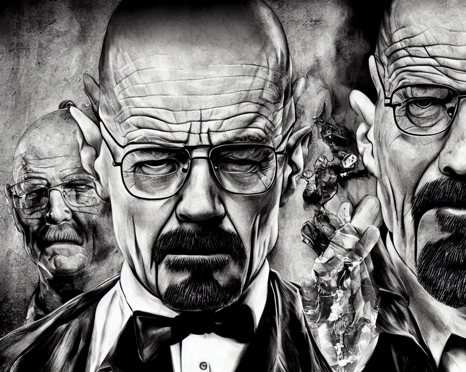 Image similar to A horror movie poster featuring Walter White