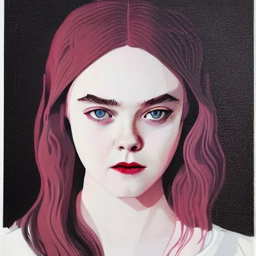 Prompt: Elle Fanning in The Queen’s Gambit picture by Sachin Teng, asymmetrical, dark vibes, Realistic Painting , Organic painting, Matte Painting, geometric shapes, hard edges, graffiti, street art:2 by Sachin Teng:4