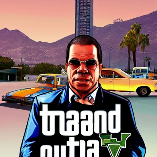 Image similar to danilo medina in gta v, cover art by stephen bliss, artstation, no text