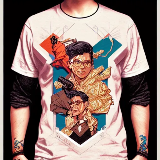 Prompt: concept art of tshirt design, 1 6 colors, logo, ink drawing, art by jc leyendecker and sachin teng
