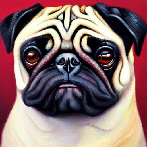 Prompt: oil painting, a emo pug, intricate, masterpiece, artstation, stunning