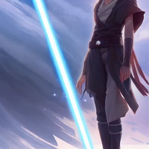 Image similar to An anime full body portrait of a Jedi, by Stanley Artgerm Lau, WLOP, Rossdraws, James Jean, Andrei Riabovitchev, Marc Simonetti, and Sakimichan, tranding on artstation