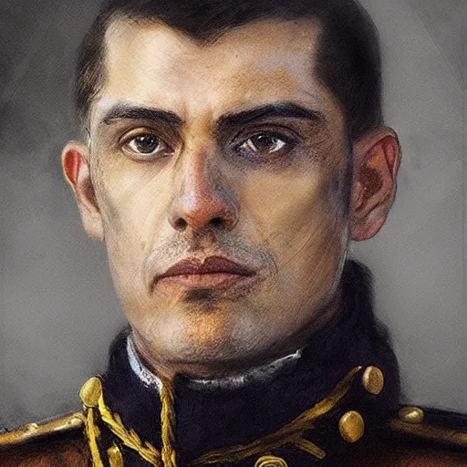 Image similar to portrait of a spanish admiral alvaro de bazan, colourised, face portrait, epic, tragic, military art, fantasy, dieselpunk, hd shot, digital portrait, beautiful, artstation, comic style, by artgerm, guy denning, jakub rozalski, magali villeneuve and charlie bowater