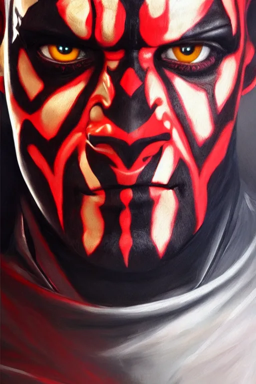 Image similar to darth maul, oil on canvas, intricate, portrait, 8 k highly professionally detailed, hdr, cgsociety