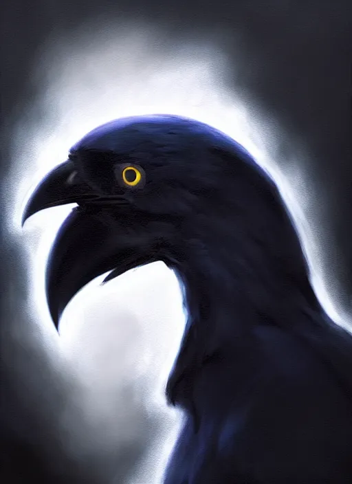 Image similar to a Raven Pokemon, by Casey Baugh, Steve Caldwell, Gottfried Helnwein, and Artgerm, 8k resolution, masterpiece work.