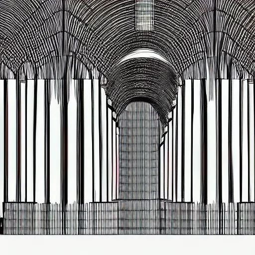 Image similar to design pattern of aqueducts, black and white color, digital, procreate, horizontal, multilayer, minimalism