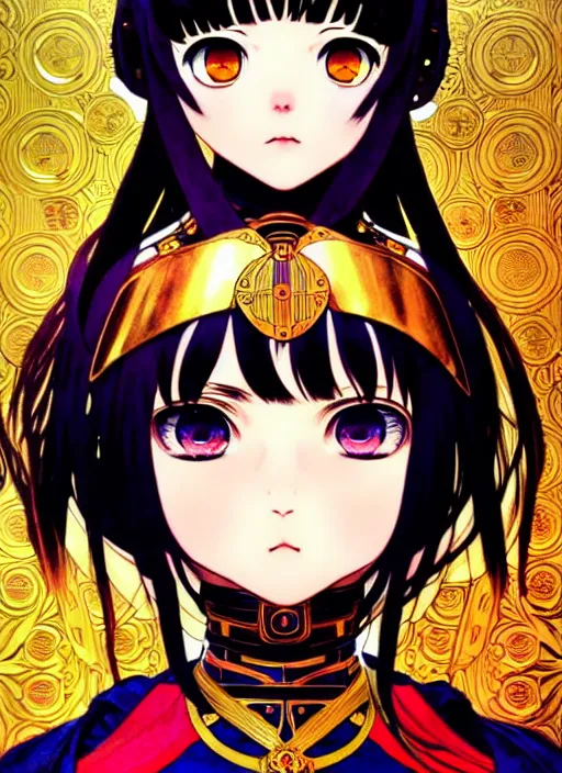 Image similar to ilya kuvshinov anime knight girl in ornate armor, last exile, murata range, fine detail, perfect anime face, dramatic lighting, dynamic composition, gustav klimt, art deco, cel shading, vivid, rich texture, ( ( ( yoshinari yoh ) ) ), alphonse mucha, ( ( ( colorful ) ) ),