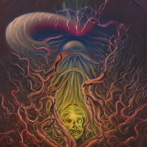 Prompt: cosmic horror, oil painting, highly detailed, trending on artstation