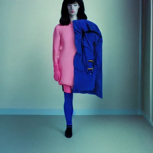 Prompt: balenciaga lookbook campaign in the style of tyler mitchel, blue rays, redshift, wide shot, coloured polaroid photograph, pastel, kodak film, hyper real, stunning moody cinematography, by maripol, fallen angels by wong kar - wai, 3 5 mm, style of suspiria and neon demon, david hockney, detailed, film photography