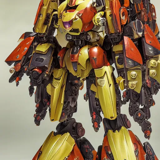 Image similar to futuristic couroupita guianensis mecha cannonball tree body, sepals forming helmet, floral details, couroupita, 8 k hd resolution, barbatos gundam with floral inlay, bandai box art, star wars, makoto kobayashi, frank gehry, raymond swanland