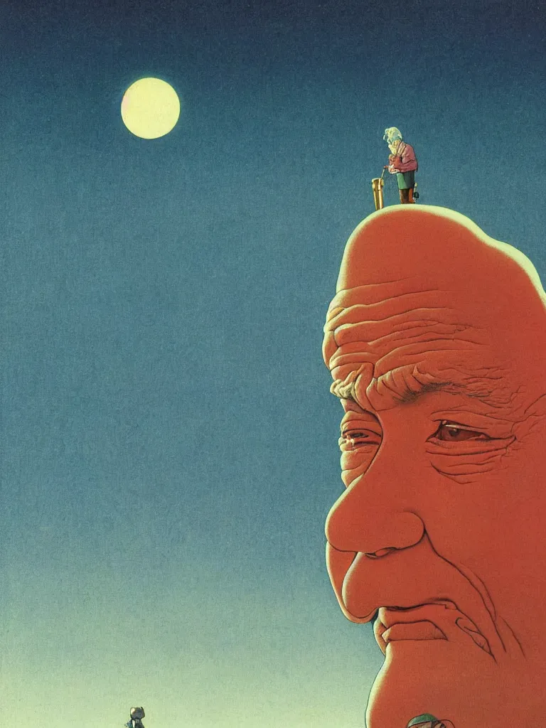 Image similar to a closeup portrait of an old man taking mind altering drugs, a blotter paper of lsd acid and dreaming psychedelic hallucinations in the vast icy landscape of antarctica, by kawase hasui, moebius, edward hopper, colorful flat surreal design, dramatic lighting, hd, 8 k, artstation