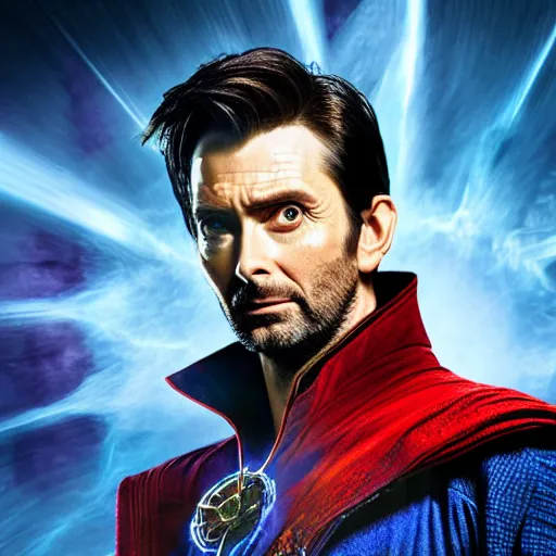 Image similar to David Tennant as Dr. Strange, professional photography, 8k, marvel, detailed