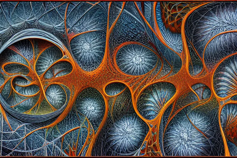 Prompt: hyper detailed 3 d fractal flow fields of an orphic energy system by enki bilal and mandel bulb