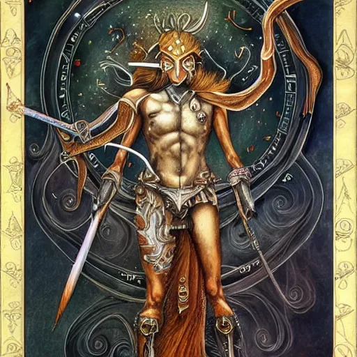 Image similar to detailed and sharp sagittarius artistic zodiac artwork, mystic style, detailed, 8 k, detailed, symmetrical, by brian froud