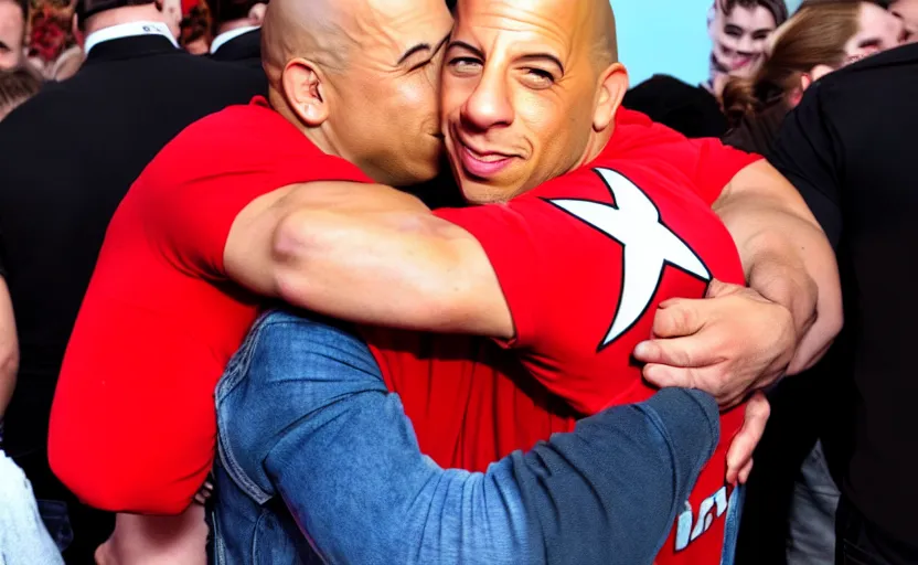 Image similar to lightning mcqueen hugging vin diesel