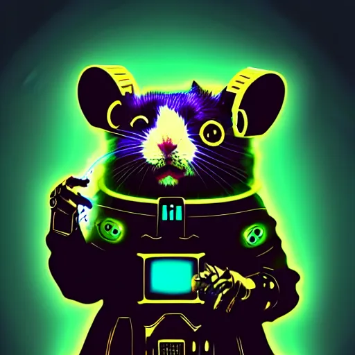 Image similar to a cute cyberpunk hamster as a supervillain, steam punk, gothic, 4 k