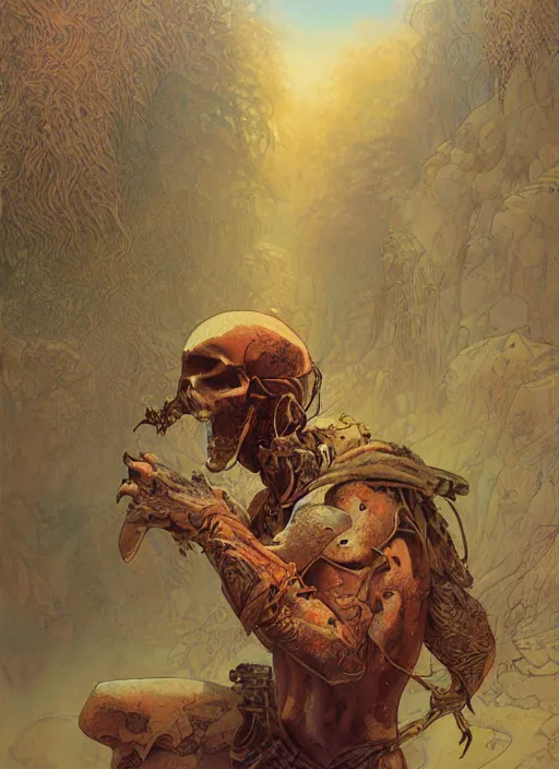 Prompt: a portrait of a male character, nose of (((((((((skull))))))))), in a scenic environment by Ross Tran and by Jesper Ejsing and by Mikalojus Konstantinas Ciurlionis