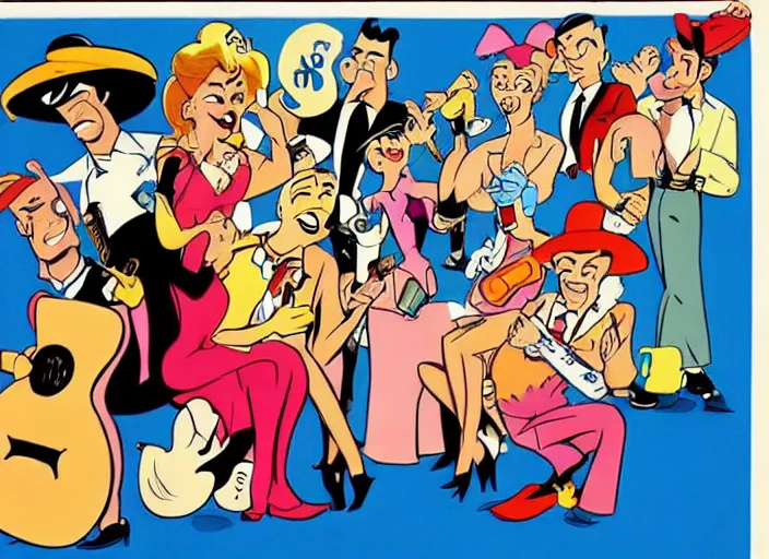 Image similar to hanna barbera cartoon, rockabilly, 1950s