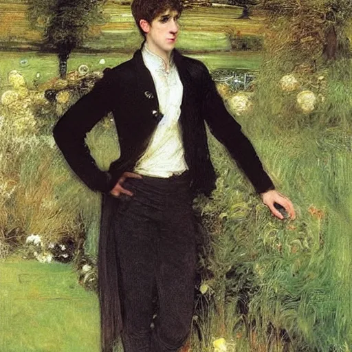 Prompt: painting of handsome beautiful prince in his 2 0 s named shadow at a party, elegant, clear, painting, stylized, art, art by john everett millais, john william waterhouse