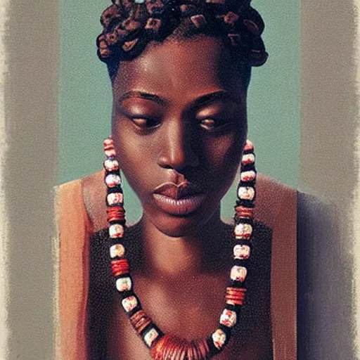 Prompt: “sango God of thunder plaited beads hair cowry Nigerian lightning facial details proportionate dark skinned symmetrical digital art oil painting Edward hooper”