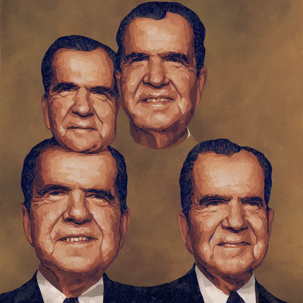 Image similar to a beautiful painting of Richard Nixon . by LeRoy Nieman.