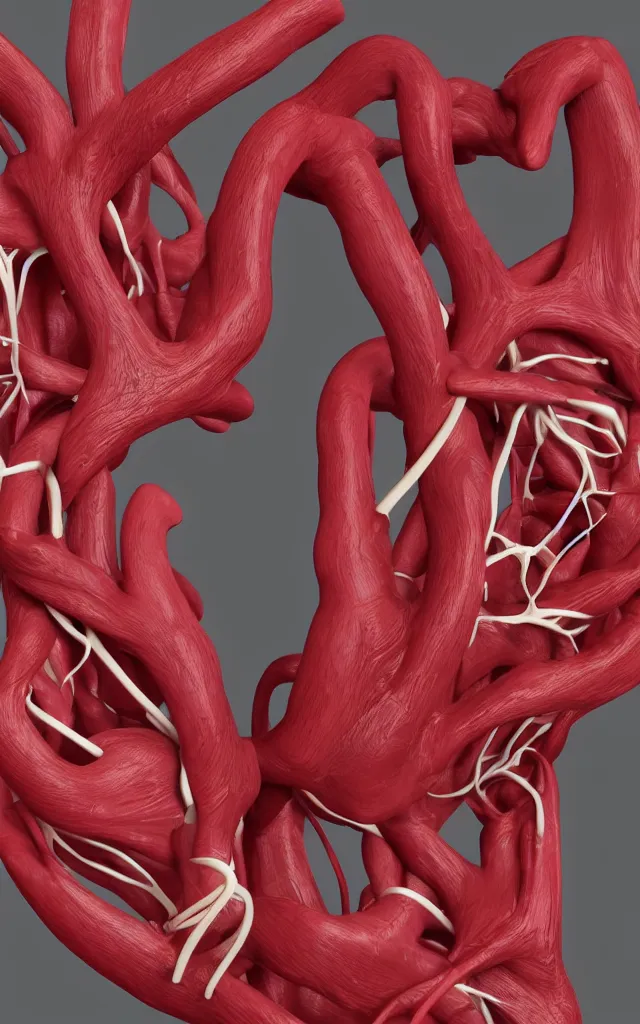 Image similar to scientific medical 3d animation of the detailed veins of a heart arteries in their hands photography 3d octane plastic render greenchromakey background