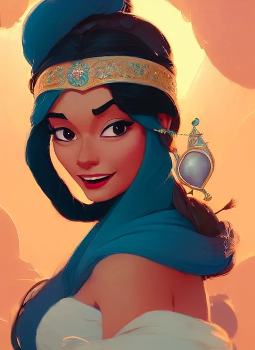 Image similar to highly detailed portrait of disney's princess jasmine, magnificent, photographic realistic background, by atey ghailan, by greg rutkowski, by greg tocchini, by james gilleard, by joe fenton, by kaethe butcher, trending on instagram, award winning details
