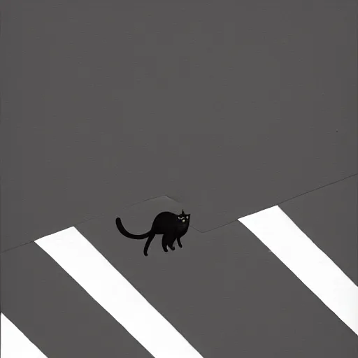 Image similar to a black cat walking on the roof of a white building, a minimalist painting by Emiliano Ponzi, behance, bauhaus, isometric, matte drawing, flat shading