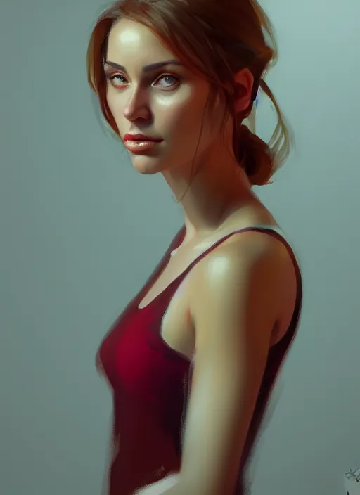 Image similar to portrait of a gorgeous young woman in the style of stefan kostic, artstation, concept art